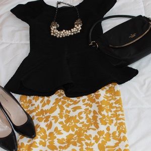 Mustard Floral Pencil Skirt